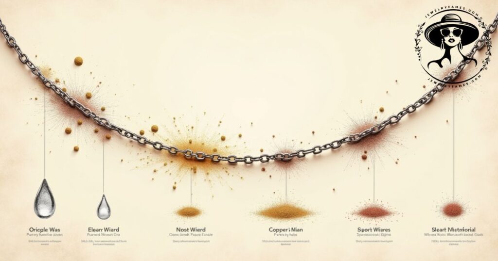 Infographic showing how dirt and sweat affect necklace shine and durability. Discover more that how to clean necklaces