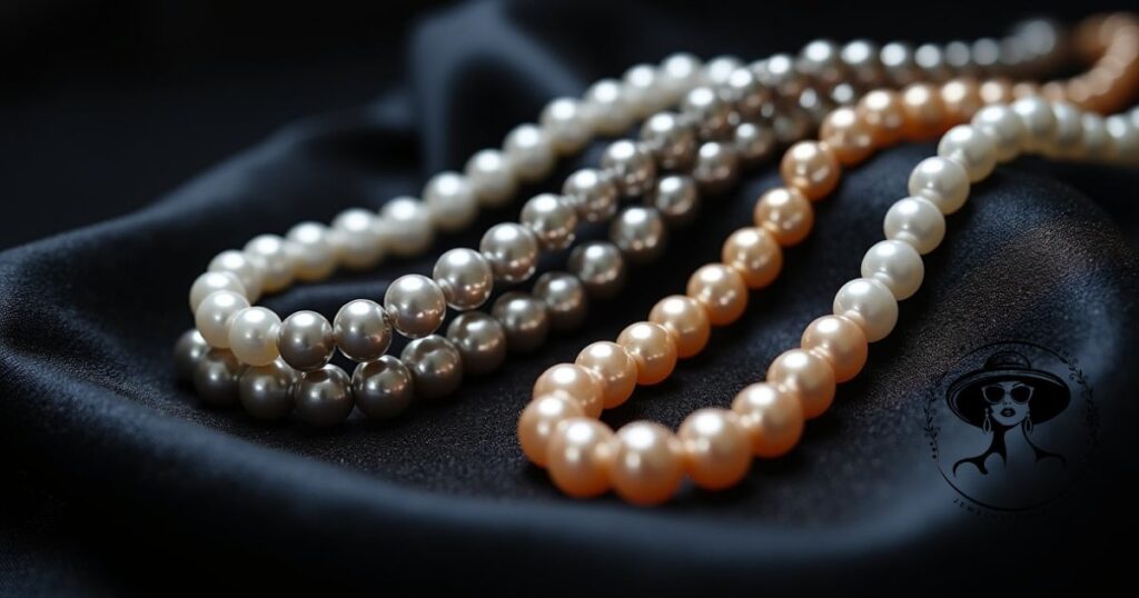 Close-up of hands cleaning a pearl necklace with a soft cloth, showcasing proper care and maintenance for men’s pearl jewelry to ensure longevity.