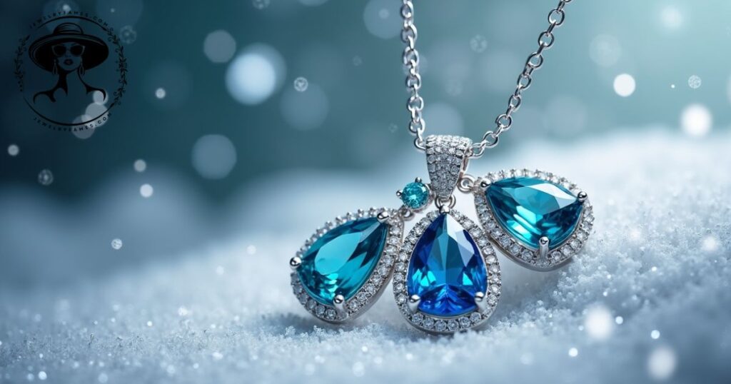 December birthstone necklace with turquoise, tanzanite, and zircon gems - perfect for Sagittarius & Capricorn zodiac signs.