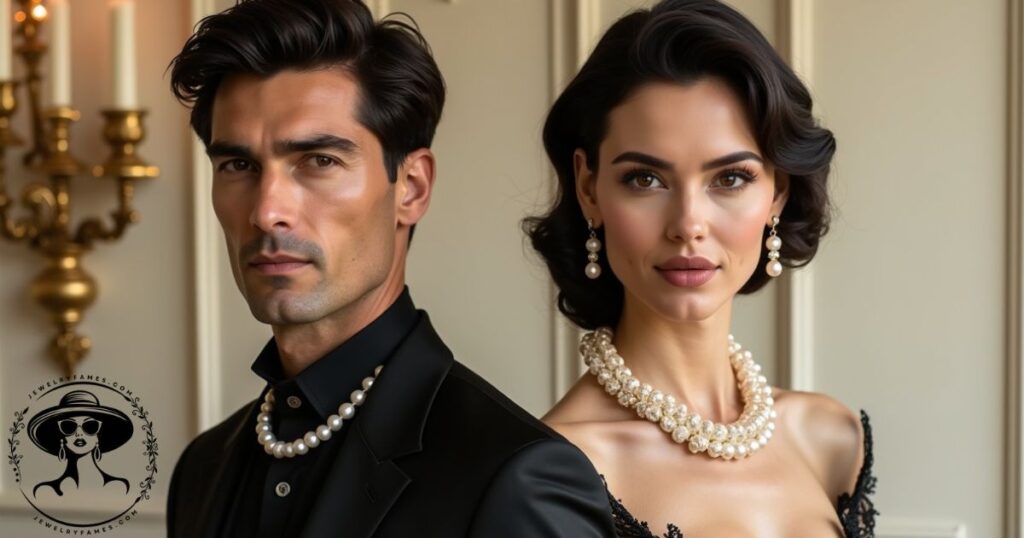 Various styles of pearl necklaces designed for both men and women