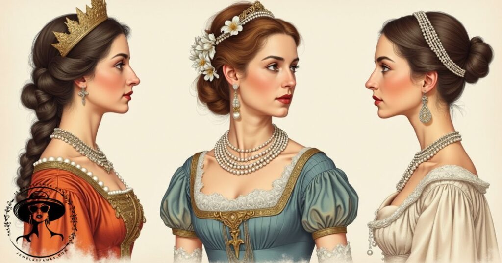 Vintage and modern pearl necklaces representing their historical evolution