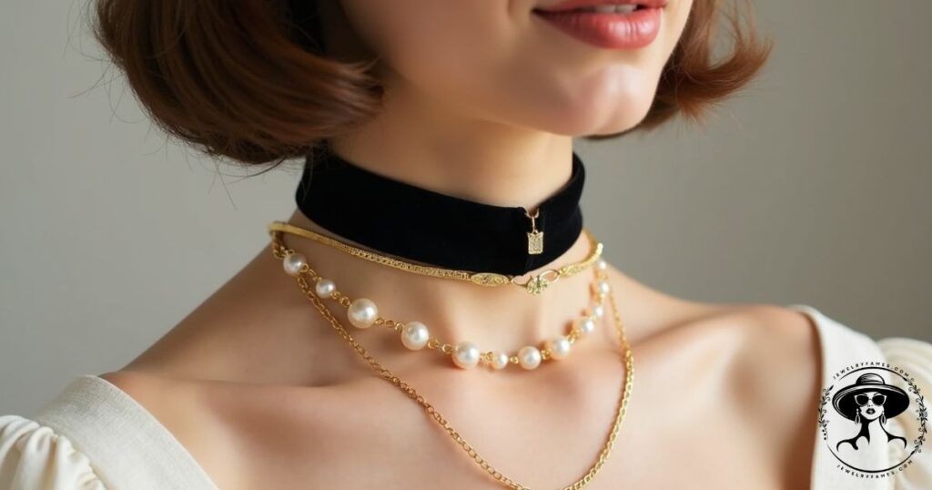 Elegant choker necklace with intricate design, showcasing timeless style and versatility.