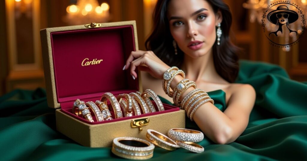 Designer and luxury bracelets with diamonds and gold on formal attire